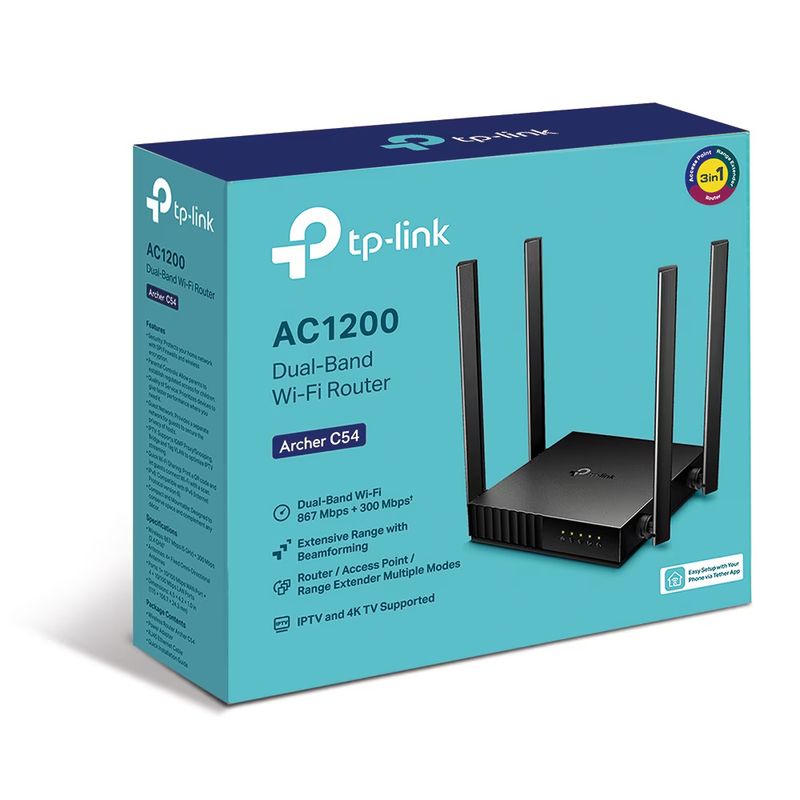 PC, gaming si accesorii - Retelistica - Wireless - Routere Wireless - Router fara fir TP-Link Archer C54 AC1200, Dual band, 4 antene - Infinity.ro