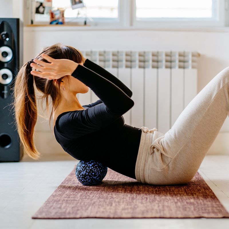 Sport si Outdoor - Fitness - Aparate fitness - Accesorii aparate fitness - Minge firness Duoball, REBEL, 12cm, negru si albastru, Material Epp - Infinity.ro