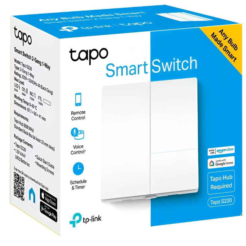 Casa si Gradina - Electrice - Distributie electrica si comanda - Intrerupatoare - Intrerupator inteligent dublu TP-Link Tapo S220, Wi-Fi - Infinity.ro