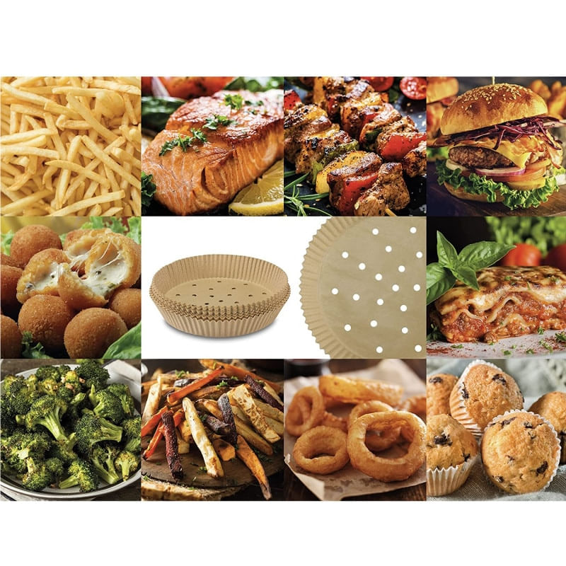 Market - Curatenie si intretinere casa - Produse bucatarie - Pungi si folii alimentare - Set 100 forme din hartie Air Fryer Beper C103ACC001, Diametru 20 cm, Hartie de copt, Biodegradabile, Maro - Infinity.ro