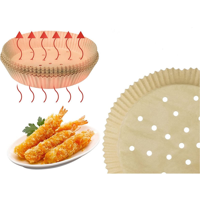 Market - Curatenie si intretinere casa - Produse bucatarie - Pungi si folii alimentare - Set 100 forme din hartie Air Fryer Beper C103ACC001, Diametru 20 cm, Hartie de copt, Biodegradabile, Maro - Infinity.ro