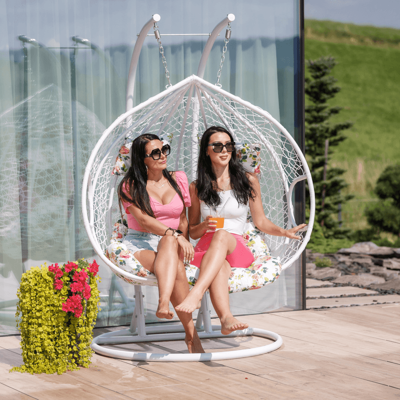 Casa si Gradina - Gradina si terasa - Mobilier exterior - Scaune si sezlonguri gradina - Scaun agatat dublu, alb/model floral, DALVEA 2 NEW - Infinity.ro