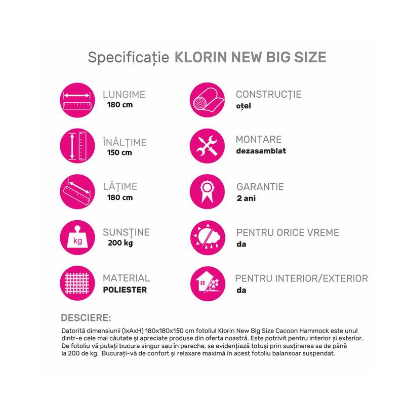 Casa si Gradina - Gradina si terasa - Balansoare si hamace - Balansoare - Scaun suspendabil balansoar, gri deschis, KLORIN BIG SIZE - Infinity.ro