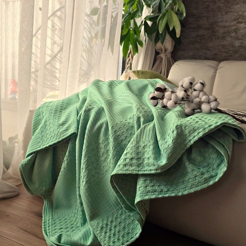 Casa si Gradina - Textile si covoare - Pături și cuverturi - Cuverturi - Cuvertura Kotonia Home - Waffle, 220x240 cm, 100% bumbac - verde fistic - Infinity.ro