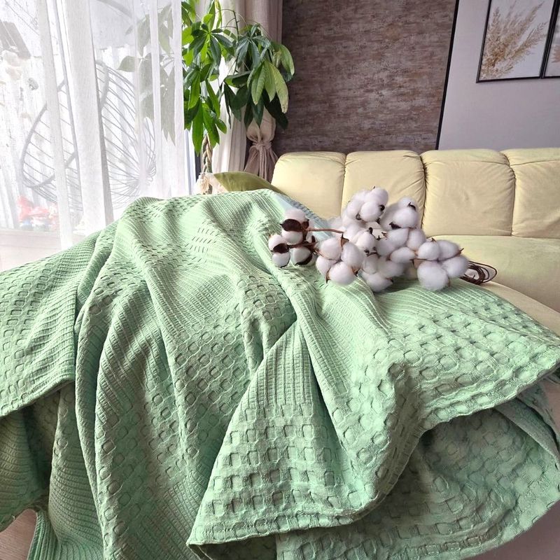 Casa si Gradina - Textile si covoare - Pături și cuverturi - Cuverturi - Cuvertura Kotonia Home - Waffle, 220x240 cm, 100% bumbac - verde fistic - Infinity.ro