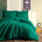 Casa si Gradina - Textile si covoare - Lenjerii de pat - Cearceafuri de pat - Cearceaf de pat Kotonia Home Deco, 100% bumbac, Damasc Saten, dimensiune dungi 1 cm, 150x240 cm, verde smarald - Infinity.ro