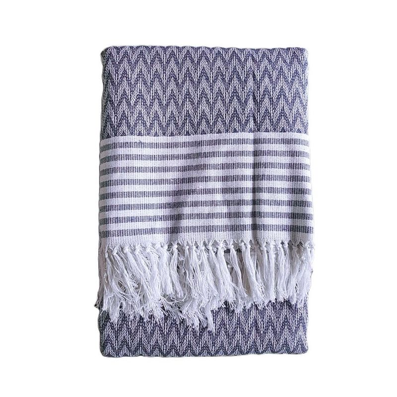 Casa si Gradina - Textile si covoare - Pături și cuverturi - Cuverturi - Cuvertura Old Fashion pentru pat dublu, dimensiunea 220x240 cm, 100% bumbac, zig-zag, gri cu franjuri - 24 - Infinity.ro