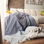Casa si Gradina - Textile si covoare - Pături și cuverturi - Cuverturi - Cuvertura Old Fashion pentru pat dublu, dimensiunea 220x240 cm, 100% bumbac, zig-zag, gri cu franjuri - 24 - Infinity.ro