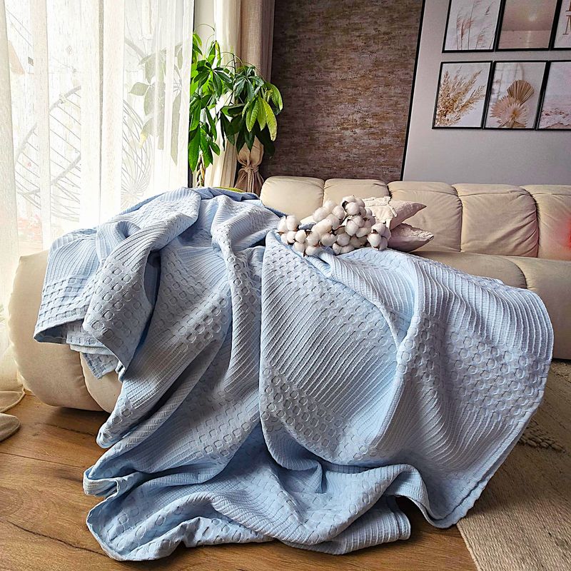 Casa si Gradina - Textile si covoare - Pături și cuverturi - Cuverturi - Cuvertura Kotonia Home - Waffle, 220x240 cm, 100% bumbac - bleu ciel - Infinity.ro