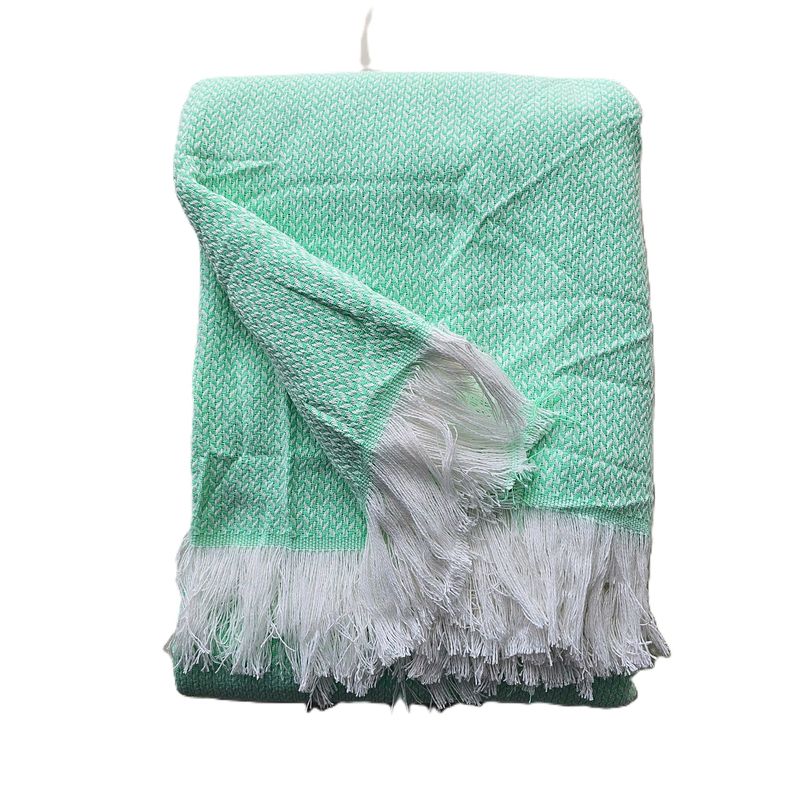 Casa si Gradina - Textile si covoare - Pături și cuverturi - Cuverturi - Cuvertura Old Fashion pentru pat dublu, dimensiunea 220x240 cm, 100% bumbac, zig-zag, verde kiwi cu franjuri - 26 - Infinity.ro