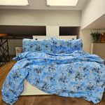 Casa si Gradina - Textile si covoare - Lenjerii de pat - Seturi de lenjerie - Lenjerie de pat 4 piese, 2 persoane, tesatura clasica neteda, 100% bumbac, decor floral - 06 - Infinity.ro