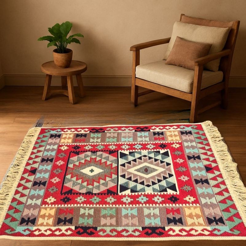 Casa si Gradina - Textile si covoare - Covoare - Covoare casa - Covor cu tesatura plata cu decor traditional - Kilim cu doua fete, 80x150 cm - 01 - Infinity.ro