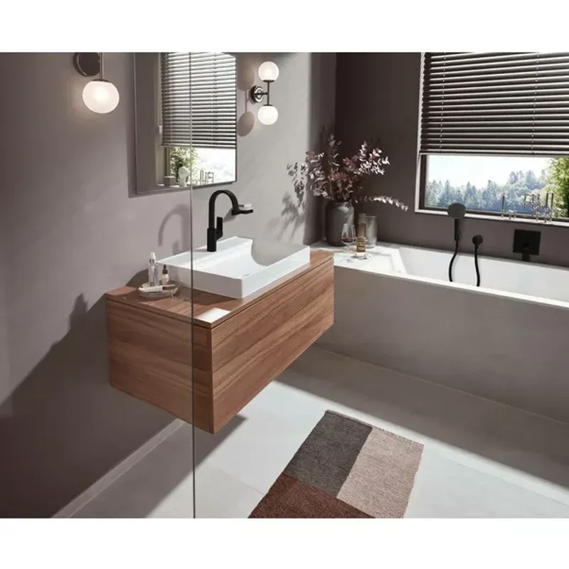 Casa si Gradina - Sanitare - Lavoar baie si accesorii - Baterii sanitare - Baterie cada - dus incastrata Hansgrohe Vivenis negru mat fara corp ingropat - Infinity.ro