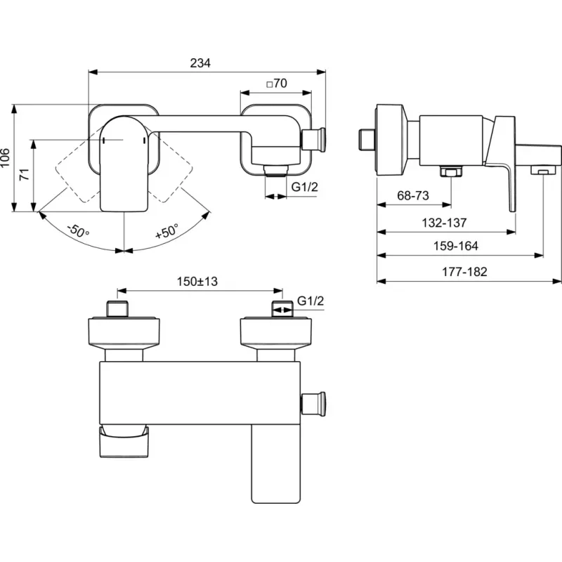 Casa si Gradina - Sanitare - Lavoar baie si accesorii - Baterii sanitare - Baterie cada Ideal Standard Edge A7121, 1/2''', aparenta, monocomanda, diverter, cartus ceramic, limitator, crom - Infinity.ro