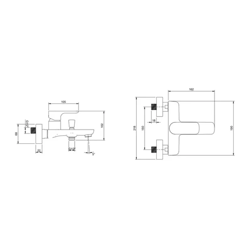 Casa si Gradina - Sanitare - Lavoar baie si accesorii - Baterii sanitare - Baterie cada-dus Villeroy&Boch O.novo monocomanda crom lucios - Infinity.ro