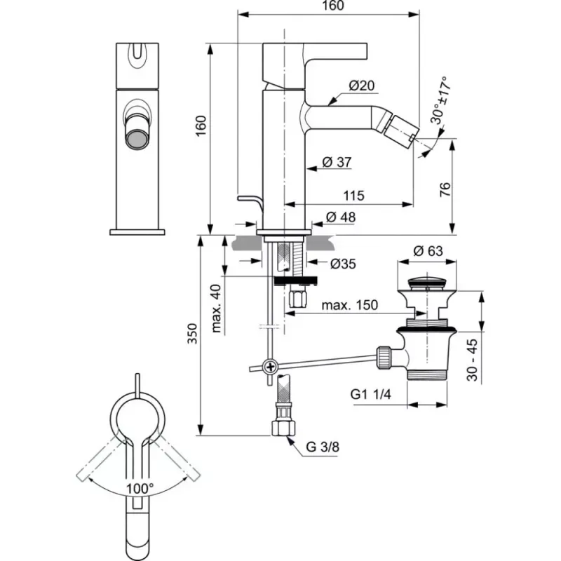 Casa si Gradina - Sanitare - Lavoar baie si accesorii - Baterii sanitare - Baterie de bideu Ideal Standard Connect Joy BC784A5, 3/8'', marimea M, ventil cu tija, lucios, gri metalic - Infinity.ro