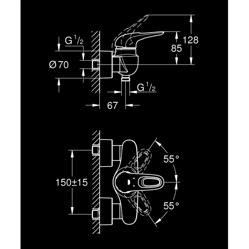 Casa si Gradina - Sanitare - Lavoar baie si accesorii - Baterii sanitare - Baterie dus Grohe Eurostyle 33590LS3, 1/2'', aparenta, alb - Infinity.ro