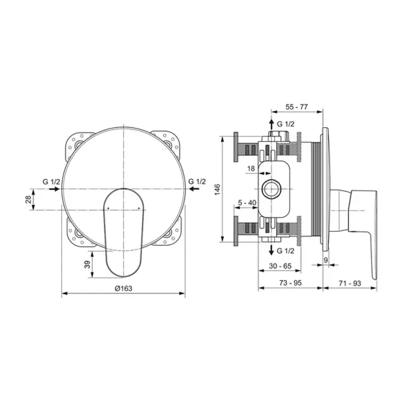 Casa si Gradina - Sanitare - Lavoar baie si accesorii - Baterii sanitare - Baterie dus incastrata Ideal Standard Cerafine O crom lucios fara corp ingropat - Infinity.ro