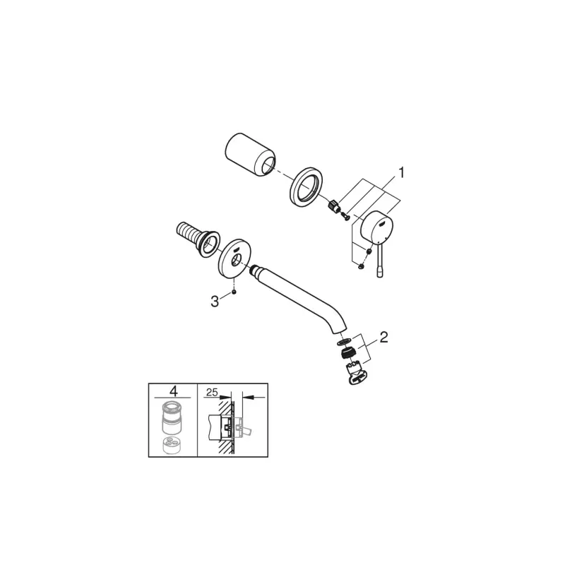 Casa si Gradina - Sanitare - Lavoar baie si accesorii - Baterii sanitare - Baterie lavoar Grohe Essence 19408DA1, 1/2'', pe perete, 180 mm, necesita valva, lucios, cupru - Infinity.ro