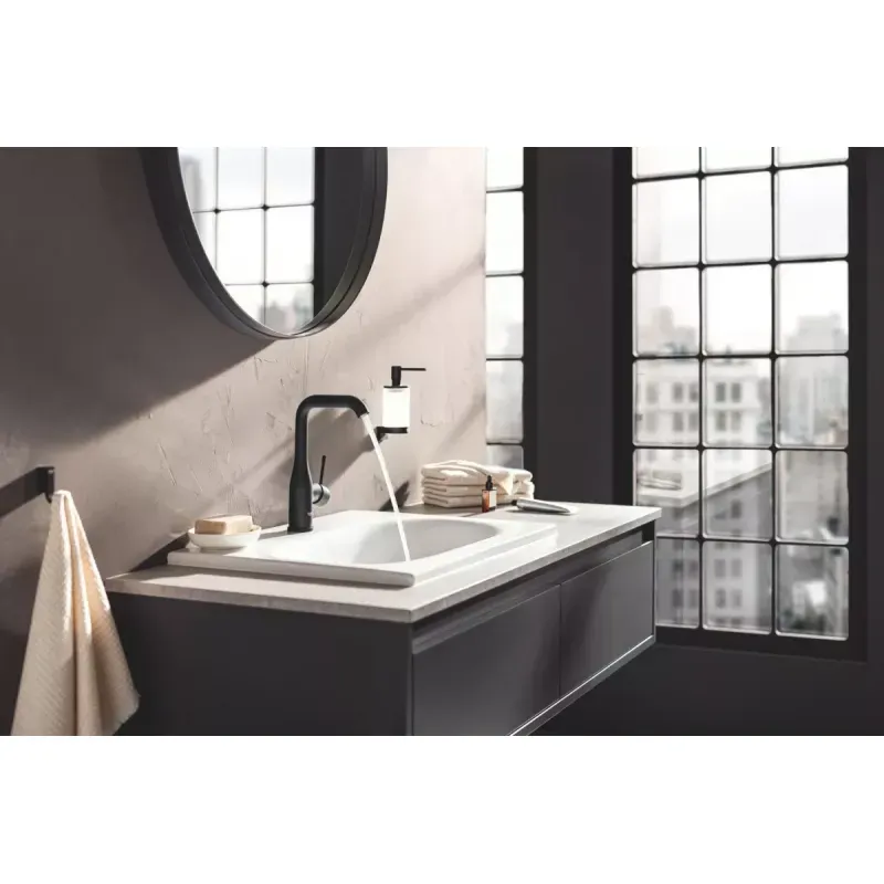Casa si Gradina - Sanitare - Lavoar baie si accesorii - Baterii sanitare - Baterie lavoar Grohe Essence 24177KF1, 3/8'', marimea L, monocomanda, pivotanta, fara ventil, mat, negru - Infinity.ro