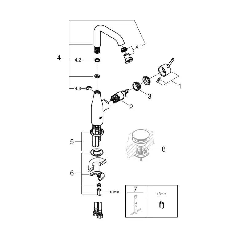 Casa si Gradina - Sanitare - Lavoar baie si accesorii - Baterii sanitare - Baterie lavoar Grohe Essence 24177KF1, 3/8'', marimea L, monocomanda, pivotanta, fara ventil, mat, negru - Infinity.ro