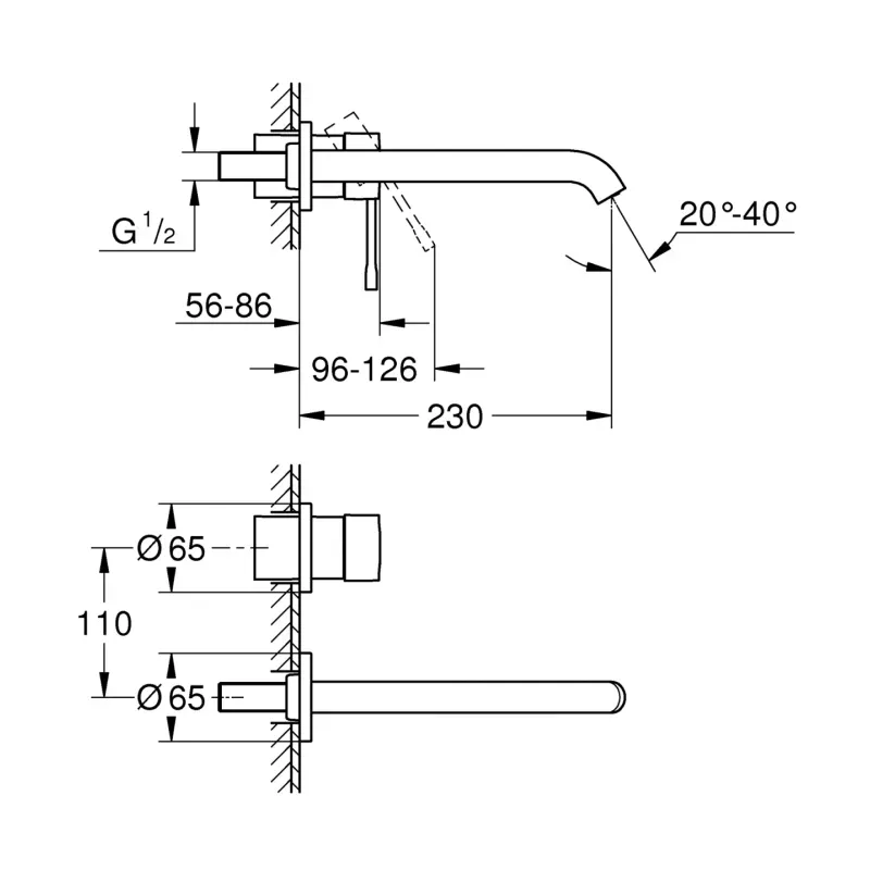 Casa si Gradina - Sanitare - Lavoar baie si accesorii - Baterii sanitare - Baterie lavoar Grohe Essence, pe perete, 230 mm, necesita valva, mat, auriu, 19967GN1 - Infinity.ro