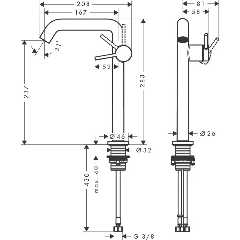 Casa si Gradina - Sanitare - Lavoar baie si accesorii - Baterii sanitare - Baterie lavoar Hansgrohe Tecturis S, XL, 283 mm, pornire rece, ventil, mat, bronz, 73373140 - Infinity.ro