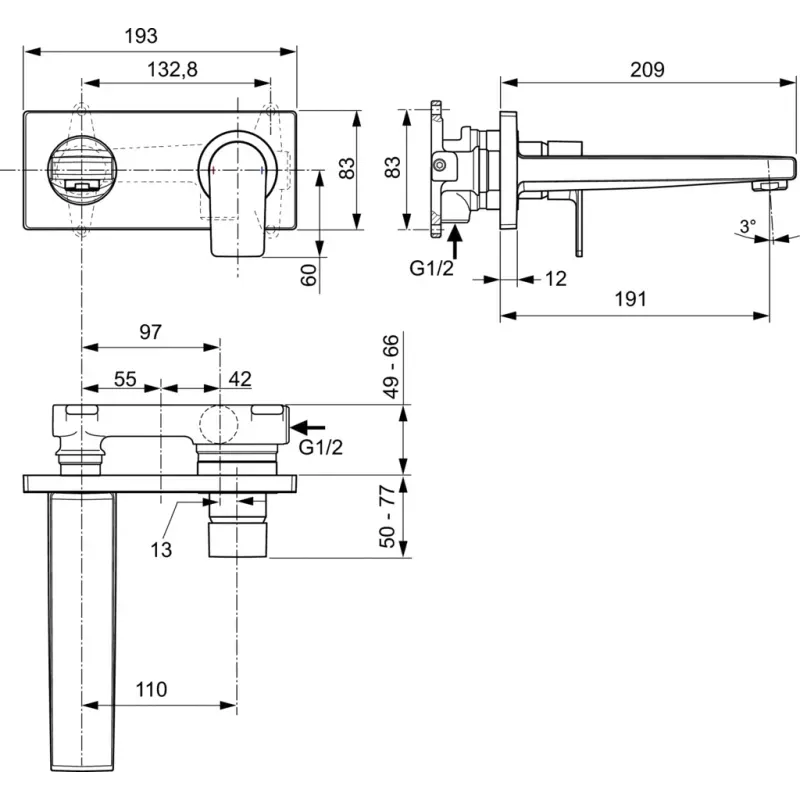 Casa si Gradina - Sanitare - Lavoar baie si accesorii - Baterii sanitare - Baterie lavoar Ideal Standard Edge A7116AA, 1/2'', marimea L, monocomanda, montare pe perete, necesita set fixare, crom - Infinity.ro