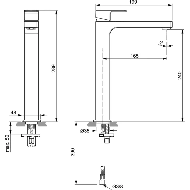 Casa si Gradina - Sanitare - Lavoar baie si accesorii - Baterii sanitare - Baterie lavoar Ideal Standard Edge Slim A7114, 3/8'', XL, 290 mm, crom - Infinity.ro