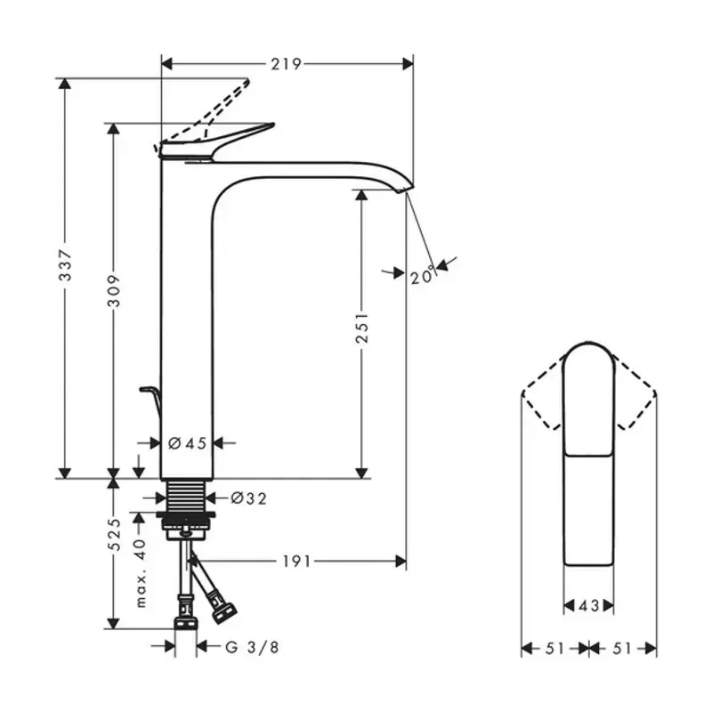 Casa si Gradina - Sanitare - Lavoar baie si accesorii - Baterii sanitare - Baterie lavoar inalta Hansgrohe Vivenis 250 cu ventil Pop-Up crom lucios - Infinity.ro