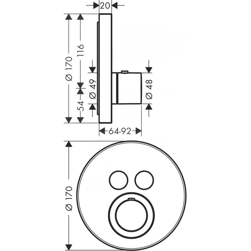 Casa si Gradina - Sanitare - Lavoar baie si accesorii - Baterii sanitare - Unitate comanda Axor ShowerSelect, 2 iesiri, termostat, necesita valva, crom, 36723000 - Infinity.ro