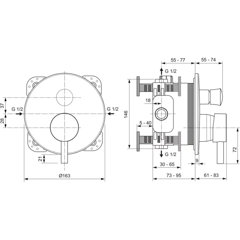 Casa si Gradina - Sanitare - Lavoar baie si accesorii - Baterii sanitare - Unitate comanda Ideal Standard Ceraline, 2 iesiri, necesita valva, mat, negru, A7389XG - Infinity.ro