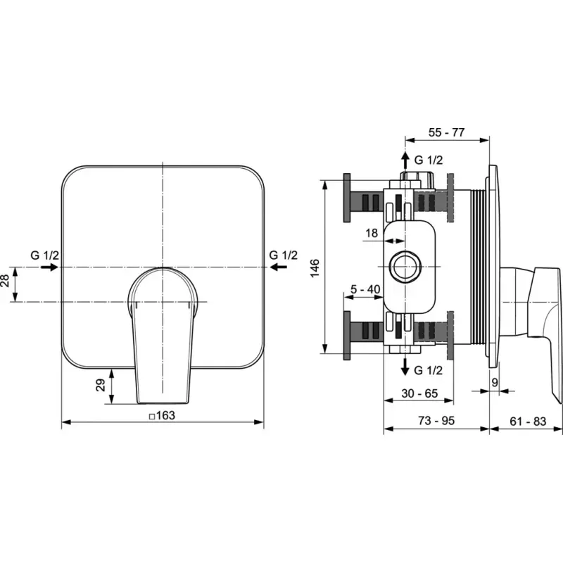 Casa si Gradina - Sanitare - Lavoar baie si accesorii - Baterii sanitare - Unitate comanda Ideal Standard Tesi A6585AA, 1/2'', incastrata, monocomanda, necesita set fixare, crom - Infinity.ro