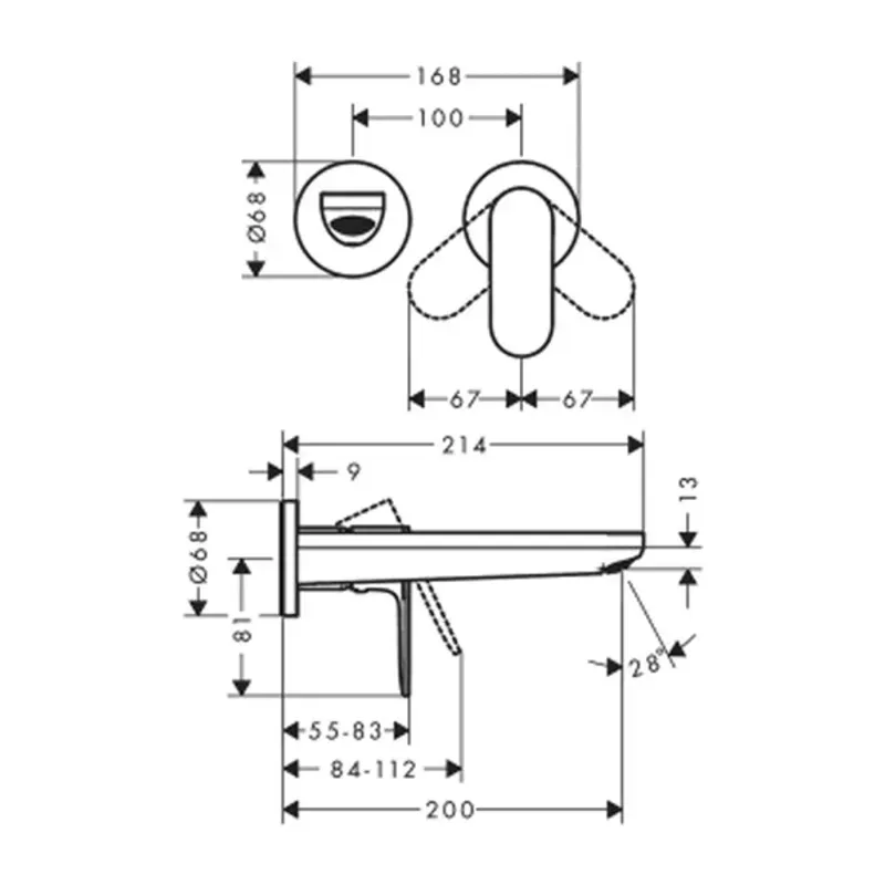 Casa si Gradina - Sanitare - Lavoar baie si accesorii - Baterii sanitare - Baterie lavoar incastrata Hansgrohe Rebris S negru mat - Infinity.ro