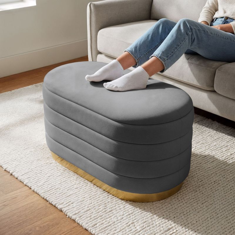 Casa si Gradina - Mobilier - Scaune si fotolii - Fotolii - Bancheta tip puf cu depozitare, tapiterie velur, 80x42x42 cm, gri - Infinity.ro