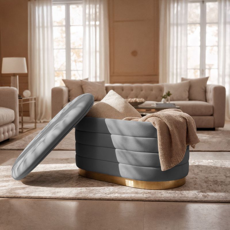 Casa si Gradina - Mobilier - Scaune si fotolii - Fotolii - Bancheta tip puf cu depozitare, tapiterie velur, 80x42x42 cm, gri - Infinity.ro