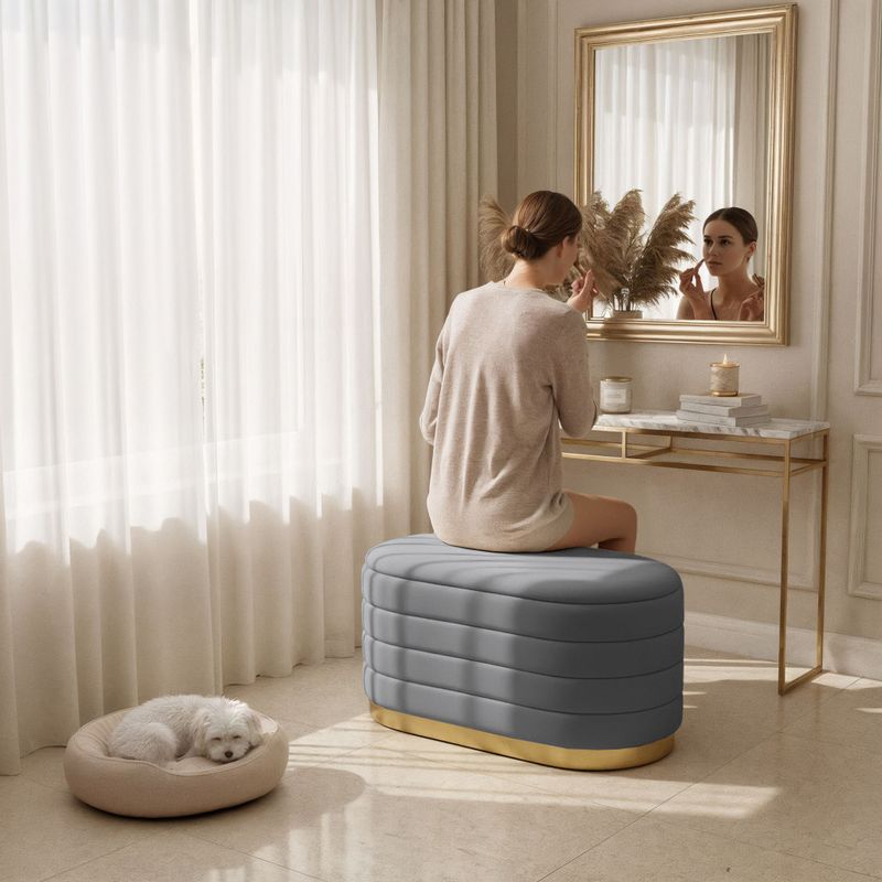 Casa si Gradina - Mobilier - Scaune si fotolii - Fotolii - Bancheta tip puf cu depozitare, tapiterie velur, 80x42x42 cm, gri - Infinity.ro
