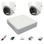 Casa si Gradina - Electrice - Smart Home - Camere de supraveghere - Sistem supraveghere 2 camere Hikvision 5MP 2.8mm ColorVU, lumina alba 20m, DVR 4 canale, accesorii, hard disk 500GB - Infinity.ro