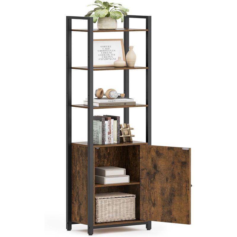 Casa si Gradina - Mobilier - Biblioteci si rafturi - Biblioteci - Biblioteca inalta cu 6 rafturi si dulap, cadru metalic, rafturi reglabile, stil vintage, 40x24x160 cm, maro rustic - Infinity.ro