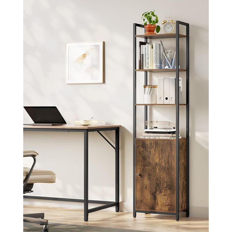 Casa si Gradina - Mobilier - Biblioteci si rafturi - Biblioteci - Biblioteca inalta cu 6 rafturi si dulap, cadru metalic, rafturi reglabile, stil vintage, 40x24x160 cm, maro rustic - Infinity.ro
