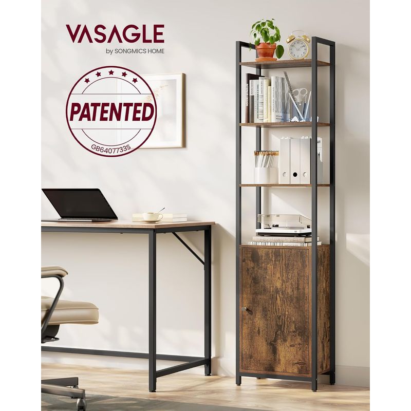 Casa si Gradina - Mobilier - Biblioteci si rafturi - Biblioteci - Biblioteca inalta cu 6 rafturi si dulap, cadru metalic, rafturi reglabile, stil vintage, 40x24x160 cm, maro rustic - Infinity.ro