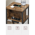 Casa si Gradina - Mobilier - Comode si corpuri - Noptiere - VASAGLE Noptiera cu prize si USB, 3 rafturi, stil industrial, 30x34x58 cm, maro rustic - Infinity.ro