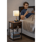 Casa si Gradina - Mobilier - Comode si corpuri - Noptiere - VASAGLE Noptiera cu prize si USB, 3 rafturi, stil industrial, 30x34x58 cm, maro rustic - Infinity.ro