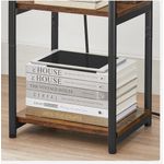 Casa si Gradina - Mobilier - Comode si corpuri - Noptiere - VASAGLE Noptiera cu prize si USB, 3 rafturi, stil industrial, 30x34x58 cm, maro rustic - Infinity.ro