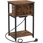 Casa si Gradina - Mobilier - Comode si corpuri - Noptiere - VASAGLE Noptiera cu prize si USB, 3 rafturi, stil industrial, 30x34x58 cm, maro rustic - Infinity.ro