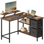 Casa si Gradina - Mobilier - Mese si birouri - Birouri - Birou de colt in forma L, cu 2 sertare si suport monitor, montare pe ambele parti, stil industrial, 115x105 cm, maro - Infinity.ro