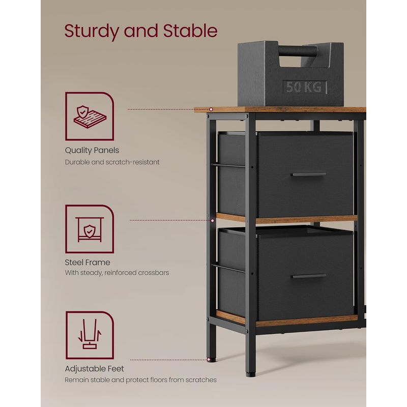 Casa si Gradina - Mobilier - Mese si birouri - Birouri - Birou de colt in forma L, cu 2 sertare si suport monitor, montare pe ambele parti, stil industrial, 115x105 cm, maro - Infinity.ro