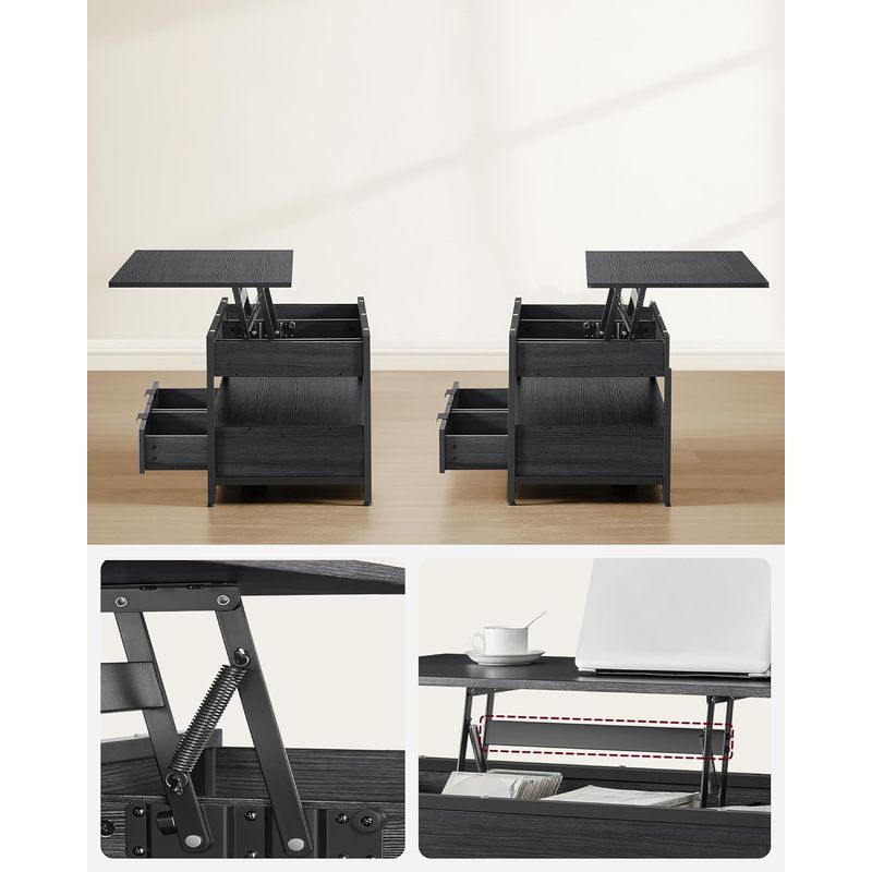 Casa si Gradina - Mobilier - Mese si birouri - Masute de cafea - Masuta de cafea cu blat reglabil pe inaltime, cu sertare si spatii de depozitare, stil industrial, 100x50x63 cm, gri - Infinity.ro