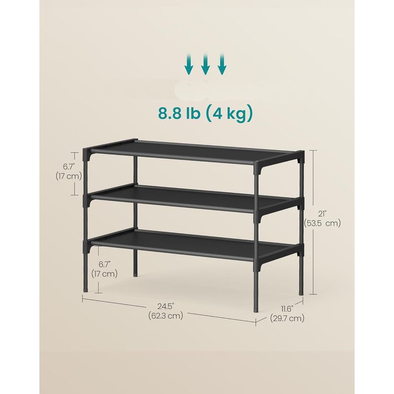 Casa si Gradina - Mobilier - Dulapuri si sifoniere - Dulapuri pantofi - SONGMICS Raft pantofi 3 niveluri cu rafturi textile si cadru metalic, 62x30x54 cm, negru - Infinity.ro