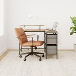 Casa si Gradina - Mobilier - Mese si birouri - Birouri - Birou de colt in forma L, cu 2 sertare si suport monitor, montare pe ambele parti, stil industrial, 115x105 cm, maro - Infinity.ro
